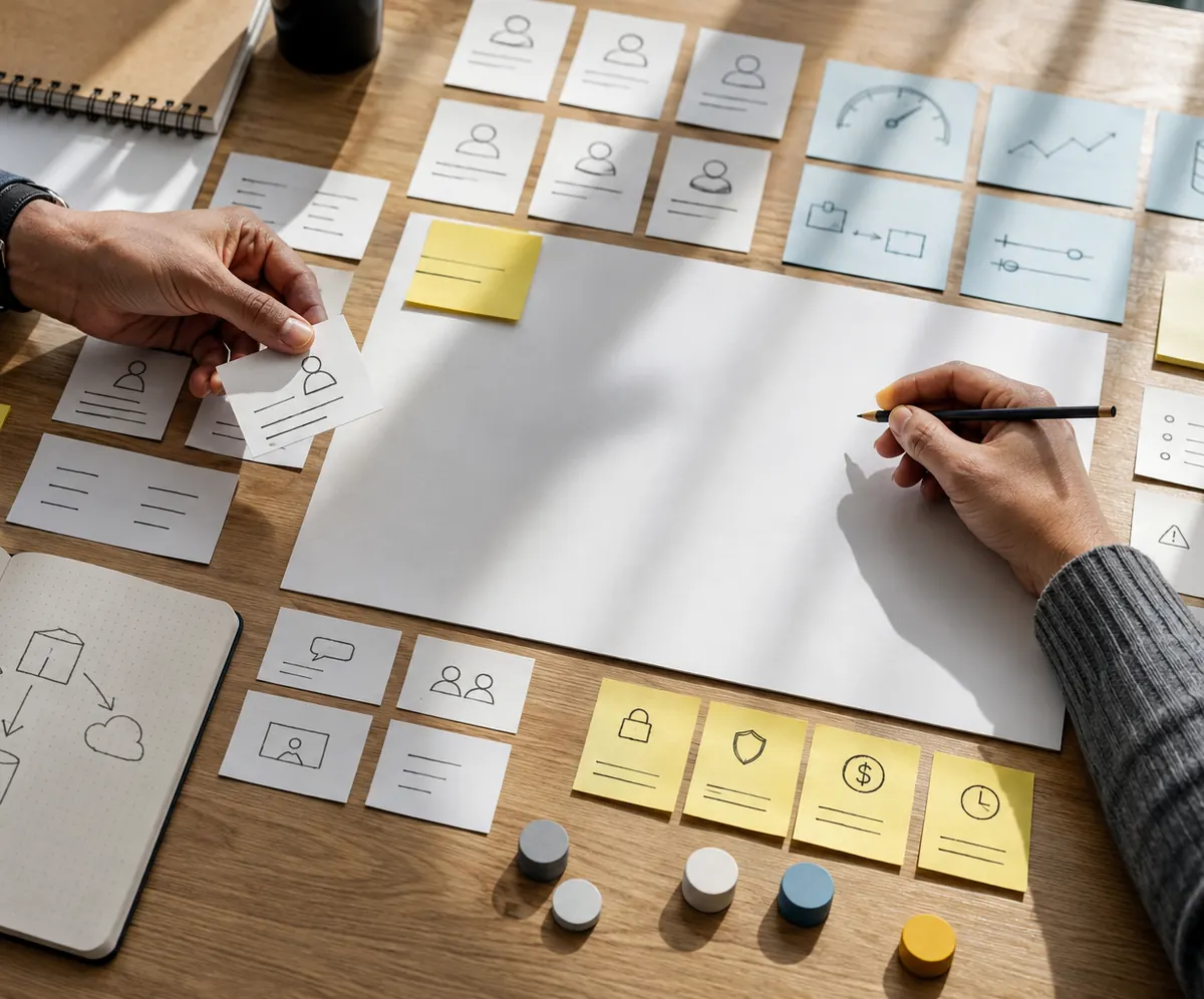 Engineers sorting user needs, product constraints, and system risks before designing an ML system